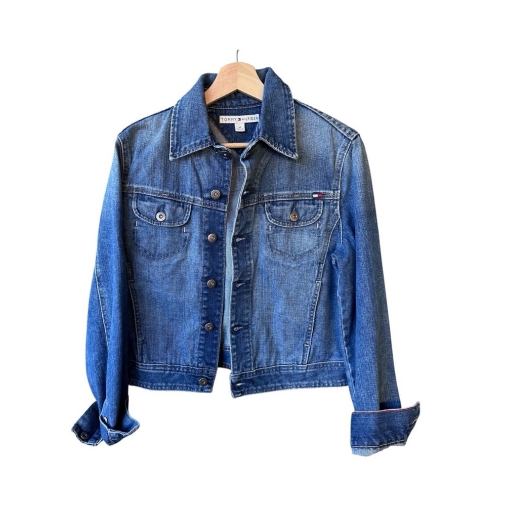Tommy Hilfiger Jacket Medium Wash Denim Trucker Jacket Blue Cotton Size Medium